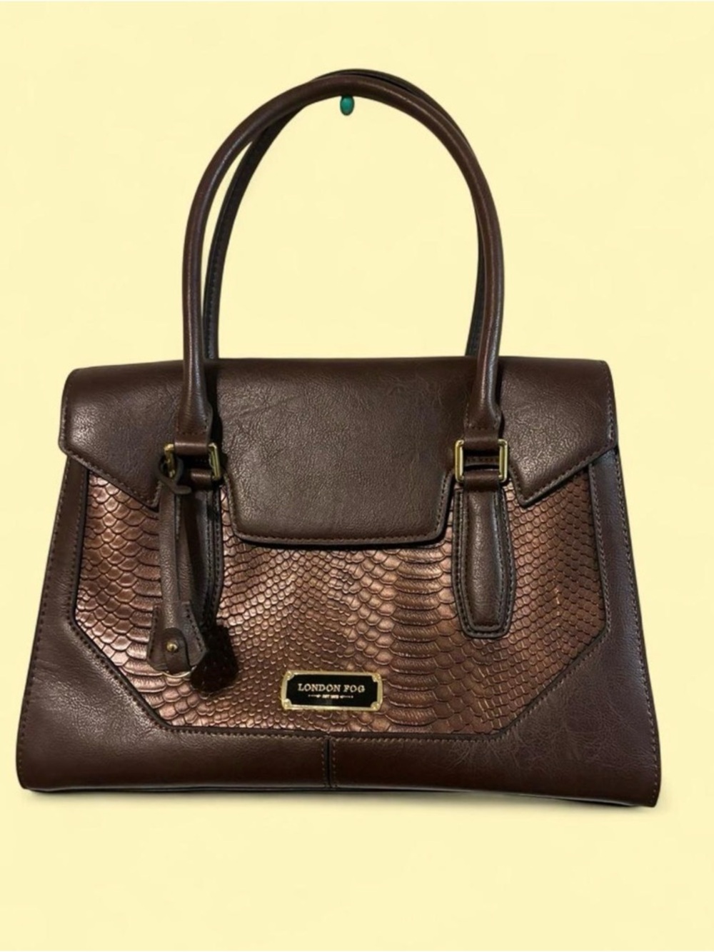 London Fog Dark Brown Textured Satchel